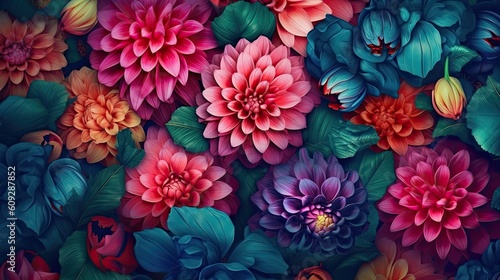 Dahlia flowers abstract background. Generative AI