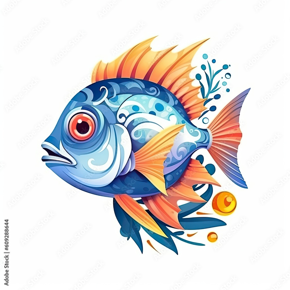 Sea bream fish cute character illustration. Generative AI Sea bream fish cute character illustration. Generative AI