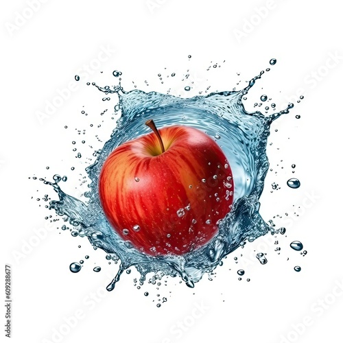 Apple fresh fruit in water splash isolated on white background. Generative AI