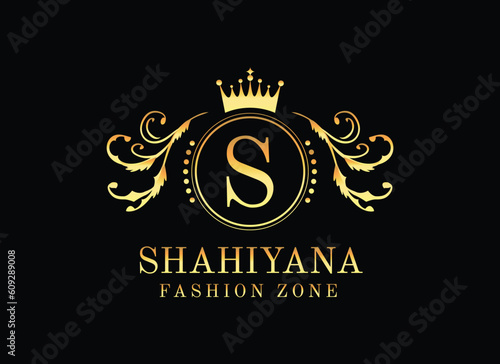 Vintage luxury ornamental logo with floral ornament. Suitable for whiskey, alcohol, beer, brewery, wine, barber shop, tattoo studio, salon, boutique, hotel signage.