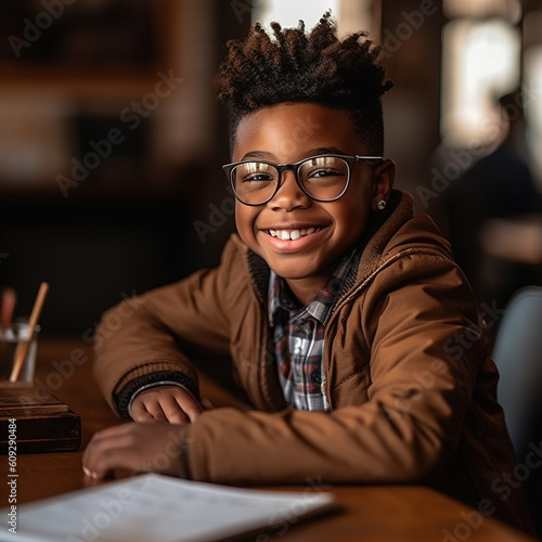 Smiling child school boy. Generative AI