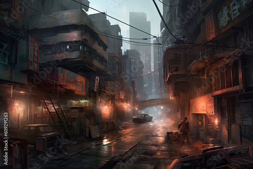 Apocalyptic ruins of the city. Disaster effect.AI Generative