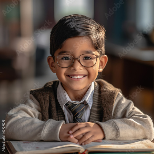 Smiling child school boy. Generative AI