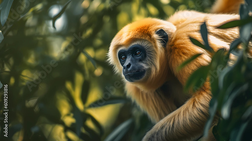 Fényképezés Gibbon monkey, primate. Generative AI.