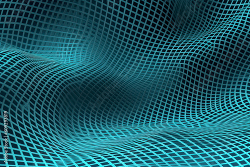 Background with convex forms. Grid surface with ripples and reflections. 3d dynamic .AI Generative