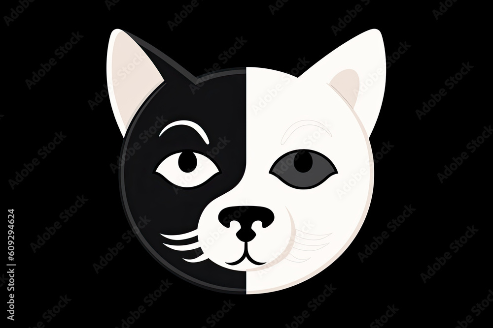 Cat and dog yin yang symbol. Simple, minimal cartoon white dog and black cat face.AI Generative Cat and dog yin yang symbol. Simple, minimal cartoon white dog and black cat face.AI Generative