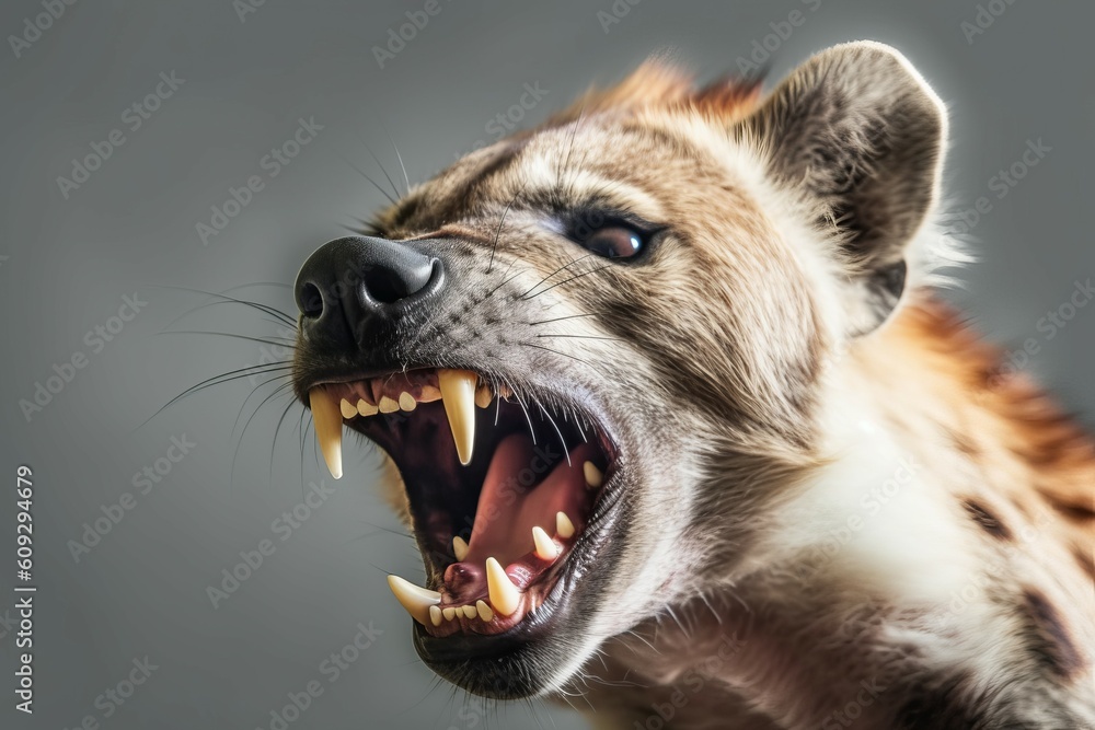 Obraz premium Screaming hyena head. Generate Ai