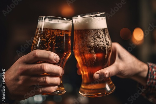 Fototapeta Hands with beers. Generate Ai