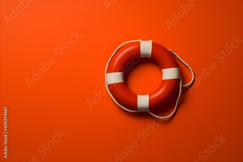 A red lifebuoy on red background with copyspace