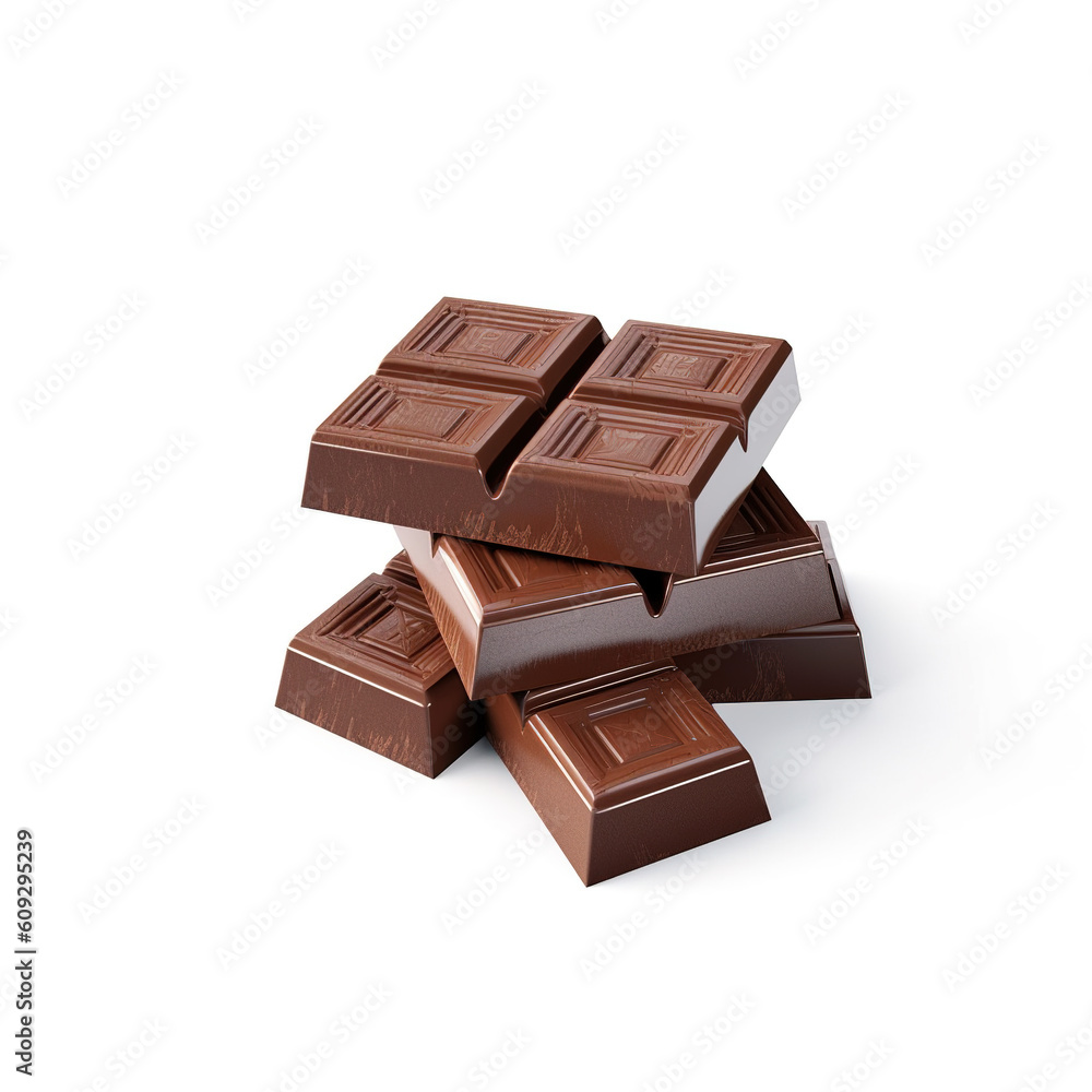 Chocolate bars on white background. Generative AI Chocolate bars on white background. Generative AI