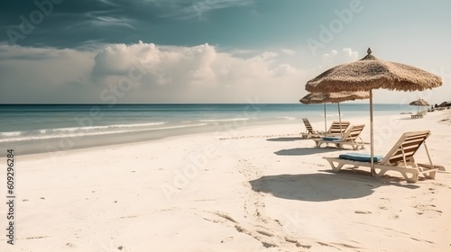 Beach chairs and umbrellas on a tropical beach © Canities