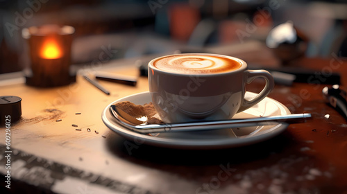 A mug of hot coffee with foam "Generative AI content" © ali