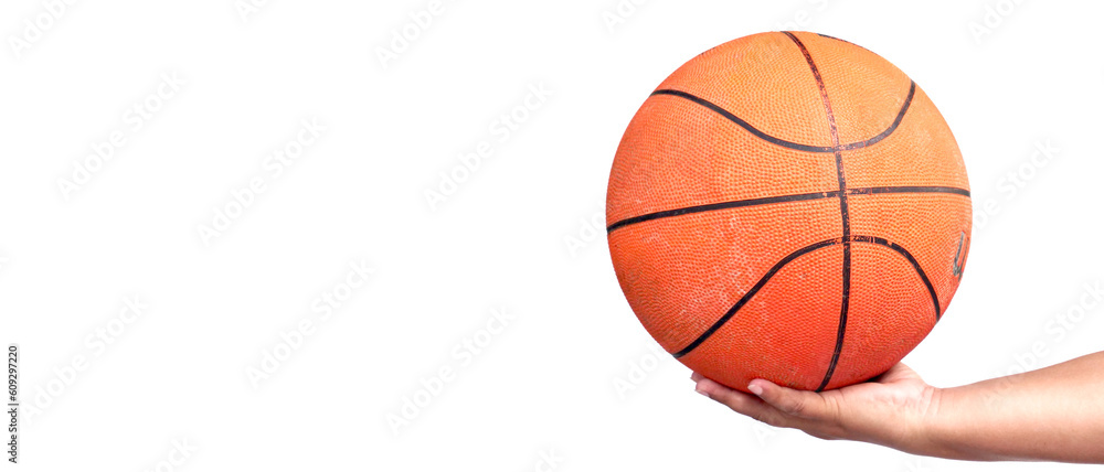 hand holding basketball ball. basketball in hand with clipping path