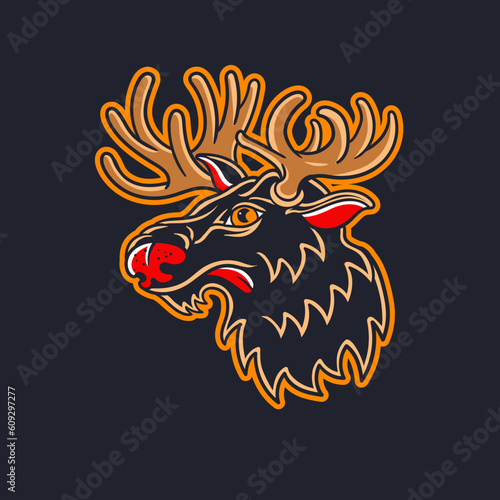 Hand drawn illustration of moose traditional tattoo