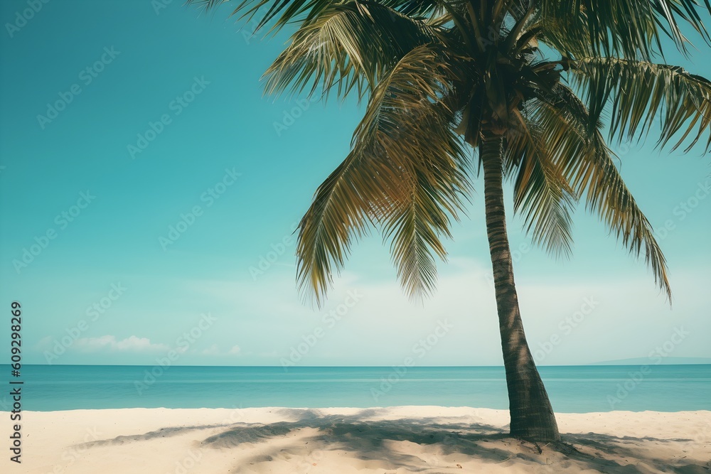 Coconut palm tree on the beach with sea and sky Coconut palm tree on the beach with sea and sky