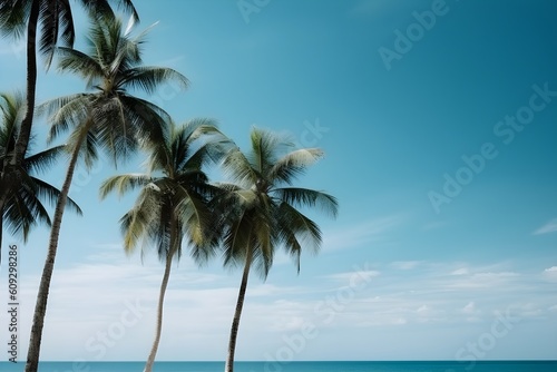 Coconut palm tree on the beach with sea and sky