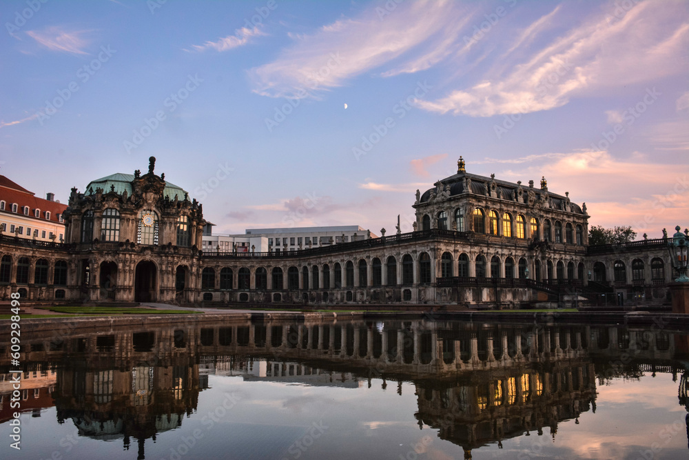 Reflections of Baroque Buildings in Dresden's Zwinger, Germany