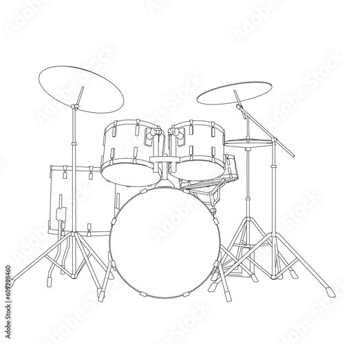 ドラムセットの白黒線画イラスト