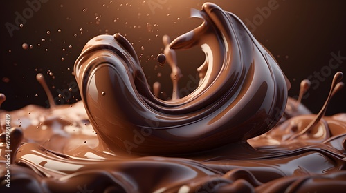 Dark chocolate splash close up on dark background