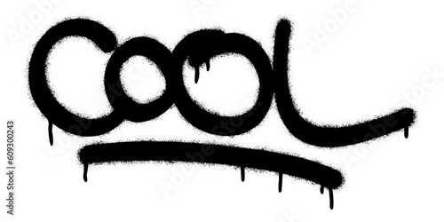 Isolated spray paint graffiti word COOL over white.