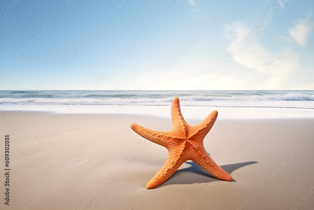 Starfish on the beach with the sky in the background Starfish on the beach with the sky in the background
