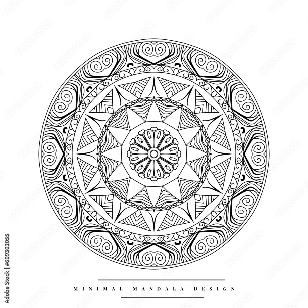 Arabesque mandala coloring page with nature-inspired elements