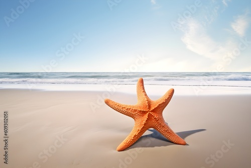 Starfish on the beach with the sky in the background