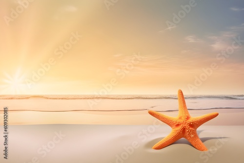Starfish on the beach with the sky in the background