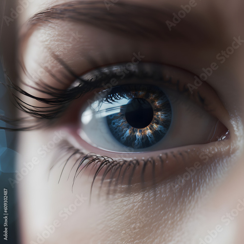 A close-up of a persons eyes wearing smart contact lenses one generative AI