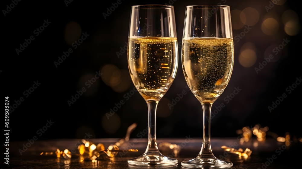 Two glasses of champagne on a dark background Two glasses of champagne on a dark background