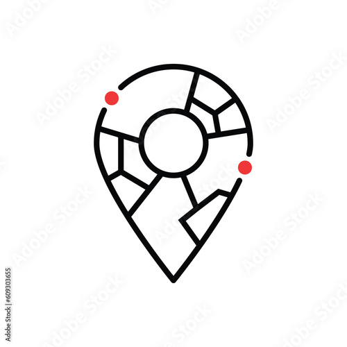 thin line abstract geolocation logo like map pin. concept of find your house in town or simple badge for geolocator. linear flat trend modern logotype graphic art brand ui design isolated on white