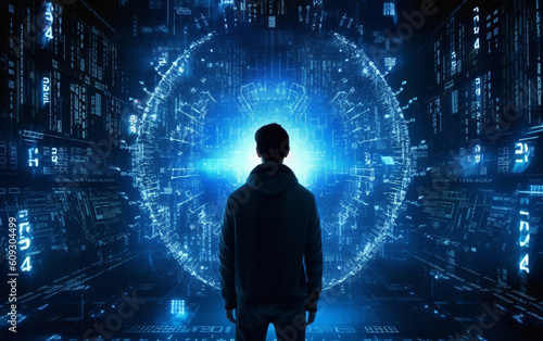 person advanced AI systems govern every aspect of society, Max, a brilliant hacker with a rebellious streak, reaches a critical moment in their mission to expose the dark secrets, Generative AI © Tahsin