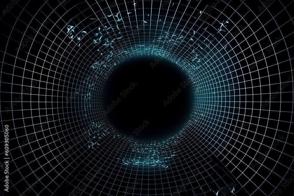 Naklejka premium Futuristic abstract frame tunnel. 3D hole grid background. For website and banner design. Big data visualization.AI Generative