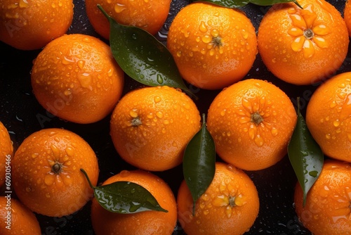 fresh oranges in a market with drops