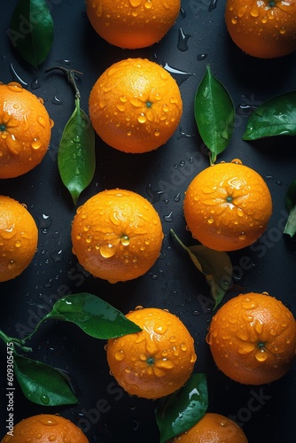 fresh oranges in a market with drops