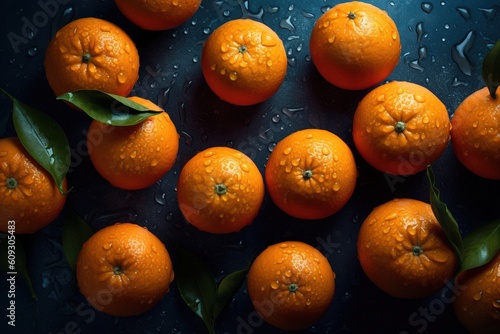 fresh oranges in a market with drops