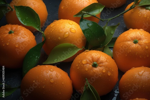 fresh oranges in a market with drops