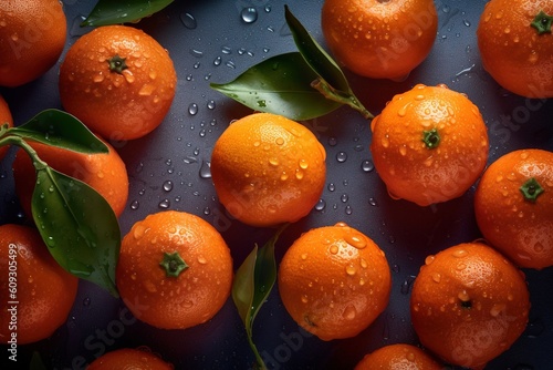 fresh oranges in a market with drops