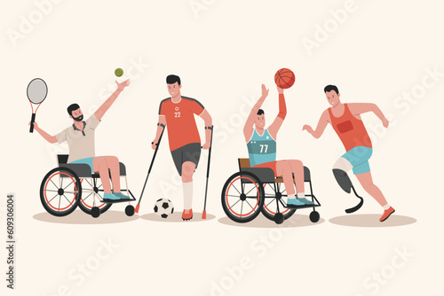 Flat vector from disabled male athlete collection. Illustration for website, landing page, mobile app, poster and banner. Trendy flat vector illustration