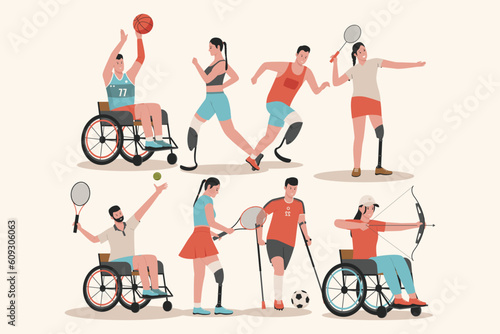 Flat vector of athlete people with different disabilities. Illustration for website, landing page, mobile app, poster and banner. Trendy flat vector illustration