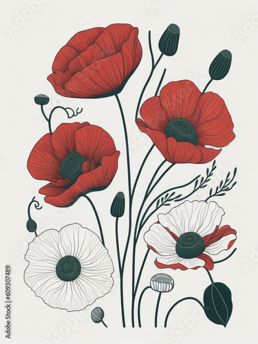 Poppies flowers paint. AI generated illustration