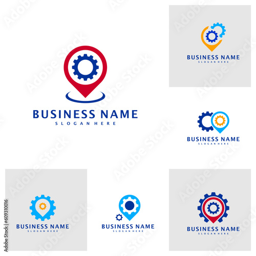 Set of Gear Point logo template, Creative Point logo design vector, Gear logo concept