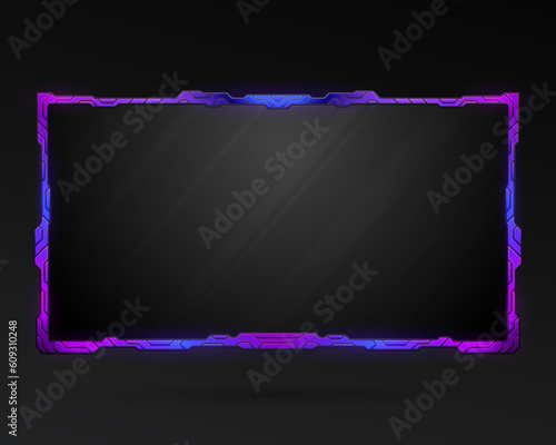 Blue and purple gradient border live stream webcam overlay screen panel frame with neon glow effect