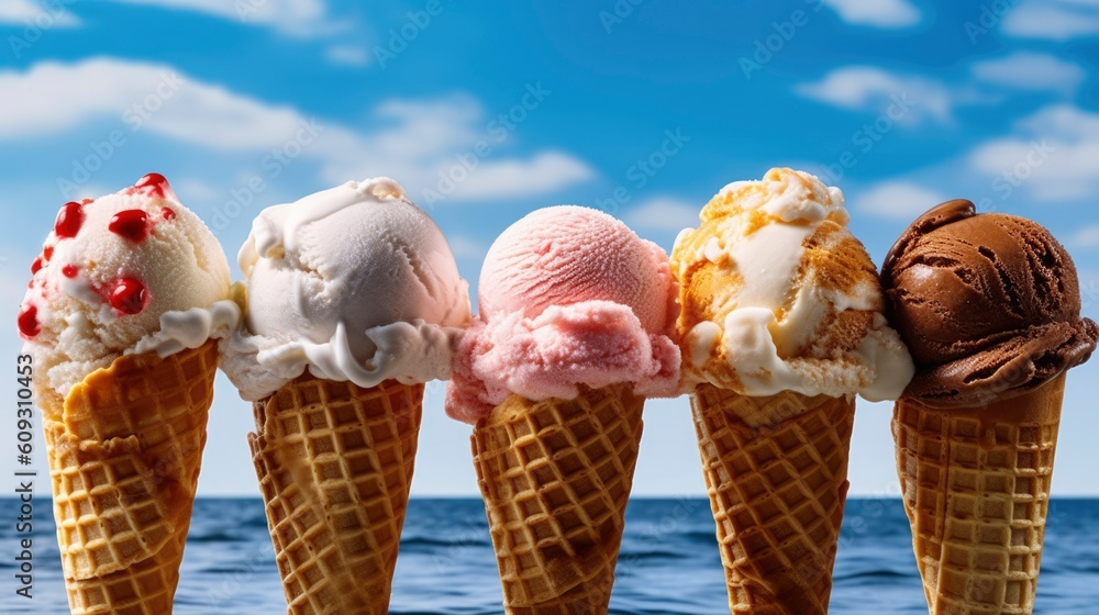 Three ice cream cones generated with Generative AI technology