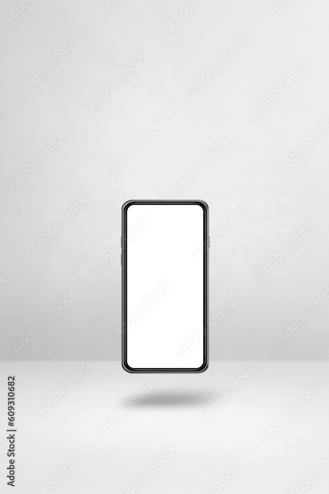 Floating smartphone isolated on white. Vertical background Floating smartphone isolated on white. Vertical background