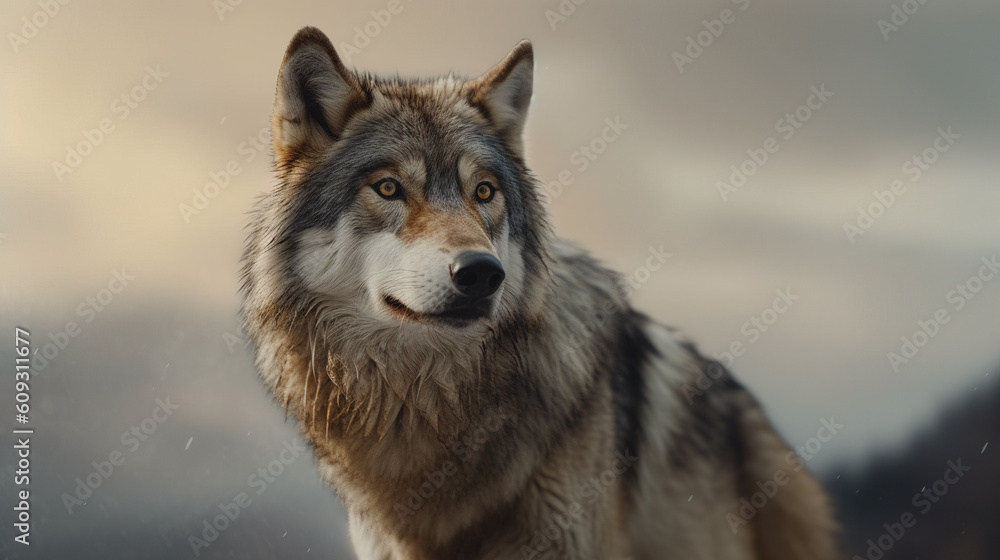 Wolf in forest. Generative AI