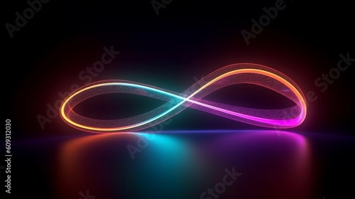 3d cycled animation of glowing line sliding in the shape of an infinity symbol. Abstract neon background, Generative AI