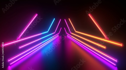 3d render, gradient glowing neon arrows, abstract wide background, direction concept, Generative AI