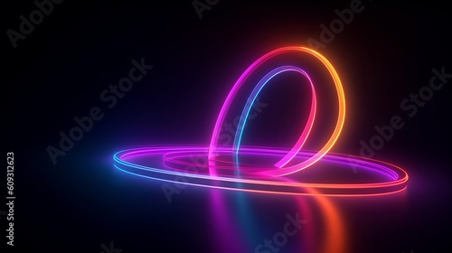 3d render, abstract geometric background, curvy spiral line glowing with colorful neon light, Generative AI