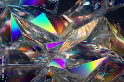 3d render, abstract crystal background, macro texture of a faceted glass, modern colorful wallpaper with spectrum light, Generative AI